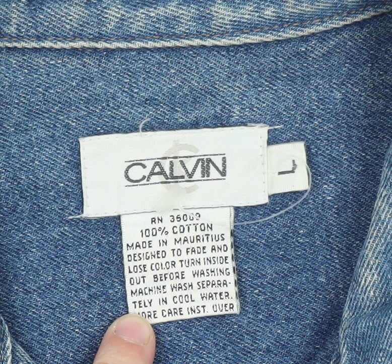 Calvin Mens Blue Denim Button Jacket L Classic 42in Vintage Style