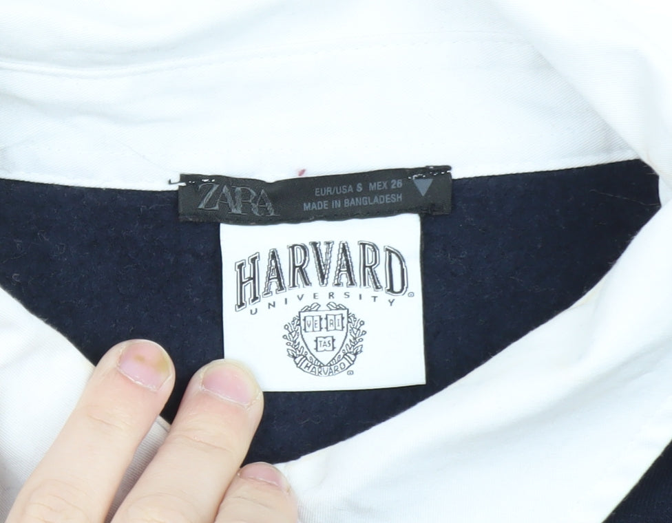 Zara Men Red & Navy Harvard Rugby Sweatshirt S Collared Striped Logo