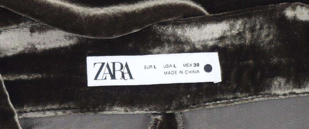 Zara Womens Brown Velvet Wide Leg Trousers Size L