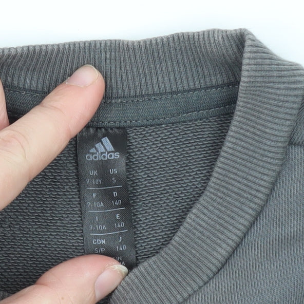Adidas Boys Grey Sweatshirt Size 10 Years Pullover Crew Neck Logo Print