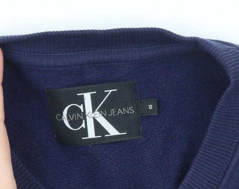 Calvin Klein Jeans Boys Blue Logo Pullover Sweatshirt Size 12 Years