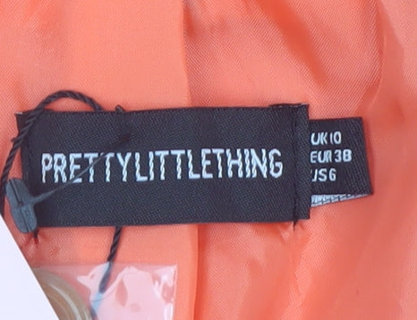 PRETTYLITTLETHING Women Orange Single-Breasted Blazer UK 10 Cotton