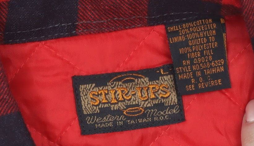 Stir-Ups Men's Red Black Check Flannel Lined Western Shirt Size L
