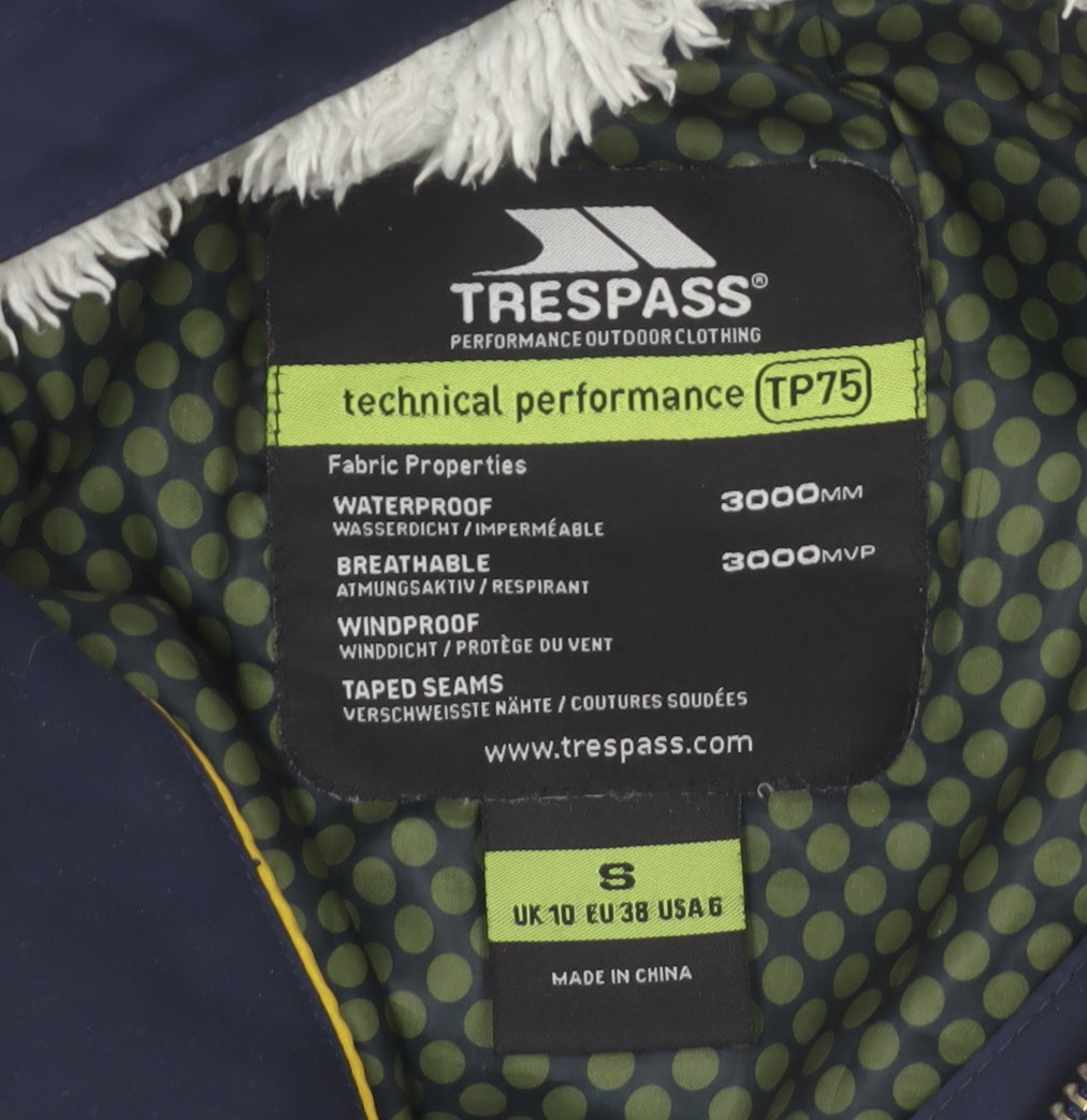 Trespass Women's Blue Waterproof Hooded Parka Jacket Size 10