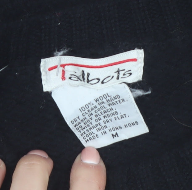 Talbots Women Black Wool Crew Neck Button Shoulder Jumper M