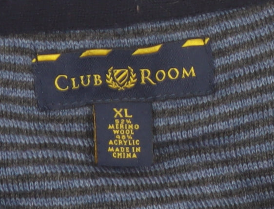 Club Room Men's Blue Collared Pullover Jumper XL Merino Wool Blend