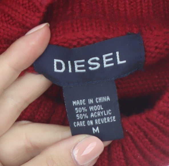 Diesel Womens Red Roll Neck Wool Blend Pullover Jumper Size M