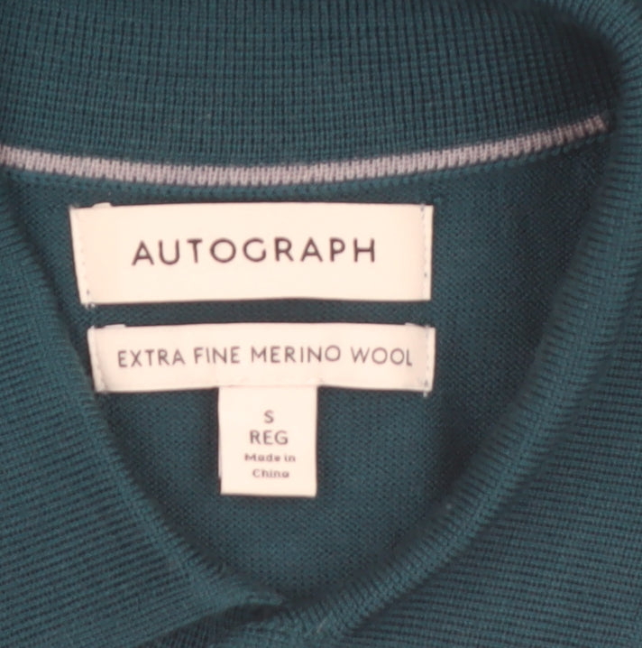 Marks and Spencer Men’s Green Merino Wool Collared Pullover Jumper S