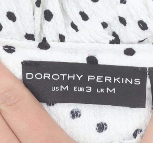 Dorothy Perkins Women’s White Polka Dot Puff Sleeve Cropped Blouse Size M