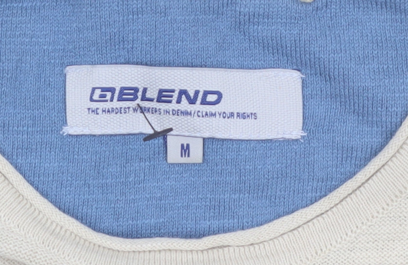 Blend Men's Beige Long Sleeve Cotton Crew Neck Top Size M