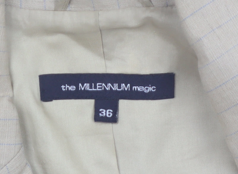 The Millennium Magic Beige Pinstripe Linen Blend Single-Breasted Blazer Size 8