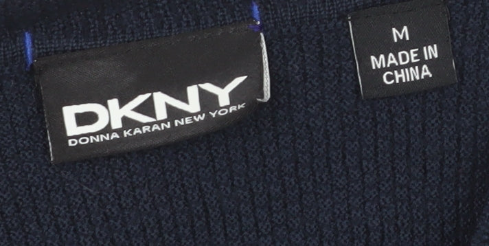 DKNY Men's Blue Wool Blend V-Neck Jumper M Classic Knit