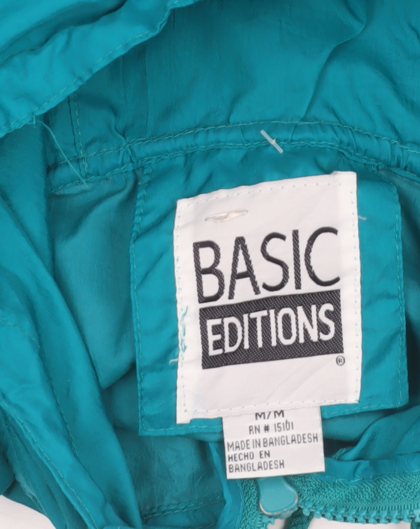 Basic Editions Women's Green Hooded Nylon Anorak Jacket Size M