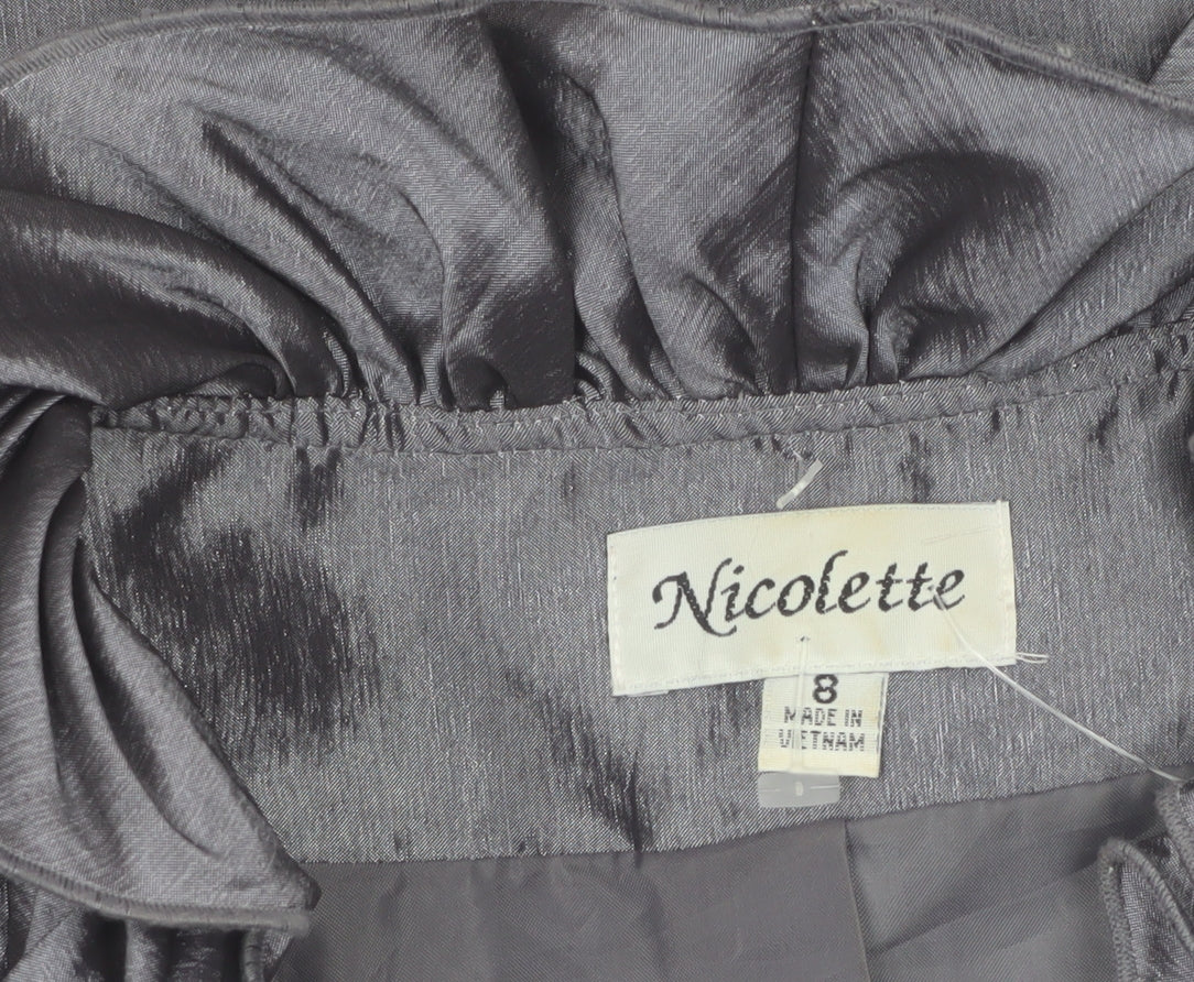 Nicolette Women's Grey Ruffle Satin Suit Jacket Size 8