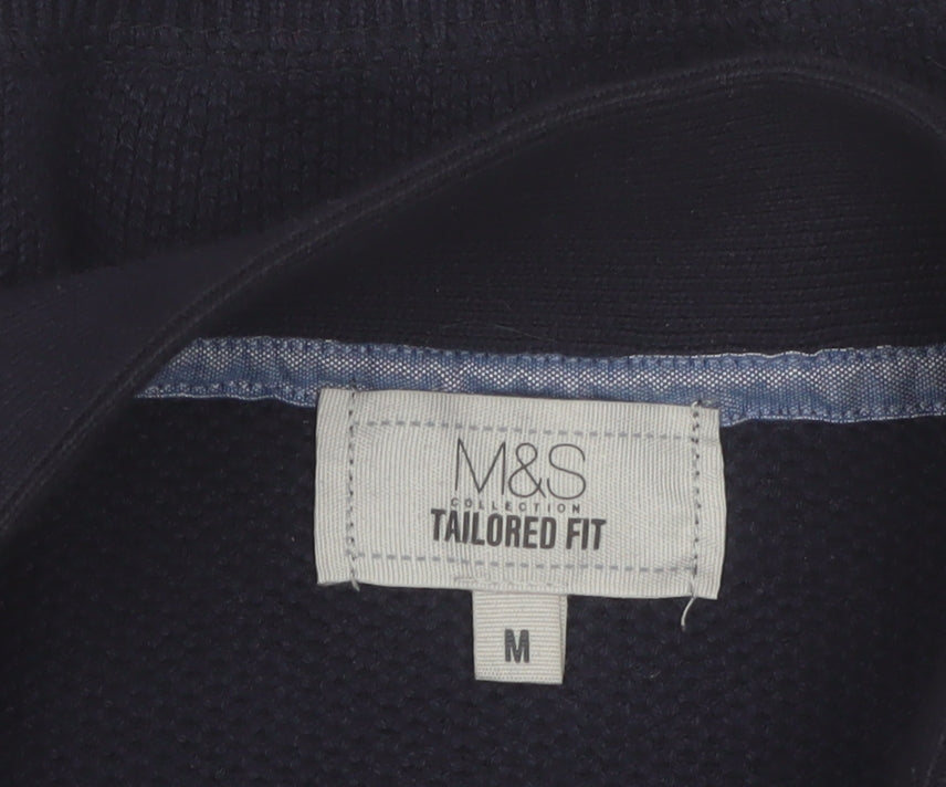 Marks & Spencer Men's Blue Full Zip Cotton Jumper M Tailored Fit