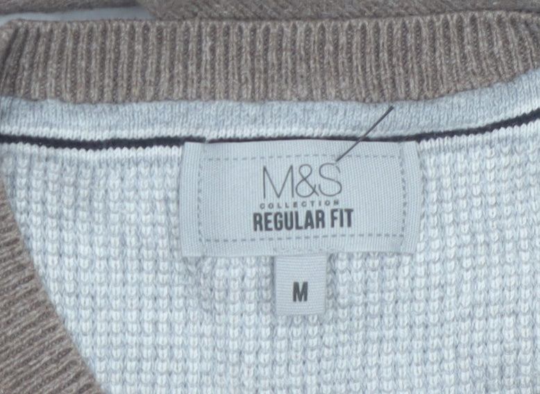 Marks & Spencer Men’s Brown Cotton V-Neck Jumper M Regular Fit