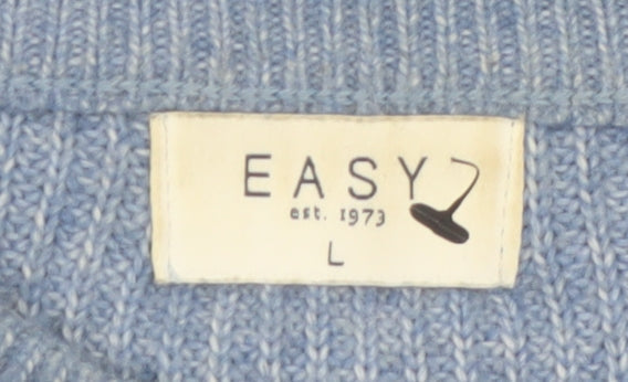 Easy Men Blue Crew Neck Knit Pullover Jumper Size L