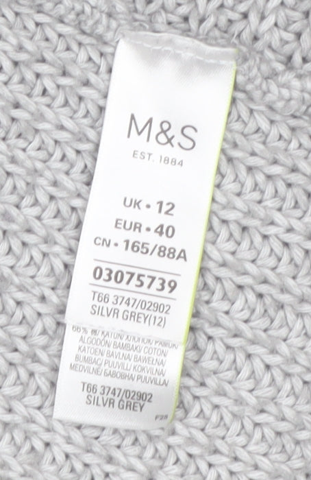 Marks & Spencer Women’s Grey Cotton Blend Open Knit Cardigan UK 12