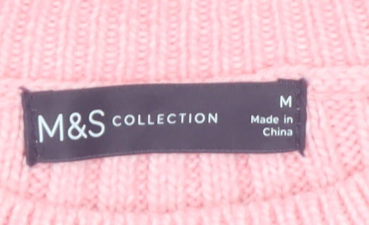 Marks & Spencer Women's Pink Ribbed Knit Pullover Jumper M