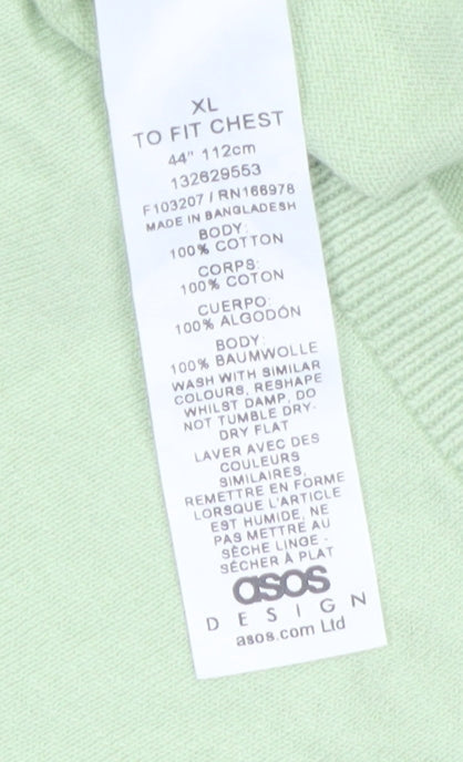 ASOS DESIGN Men's Green XL Mock Neck Short Sleeve Cotton Pullover Jumper
