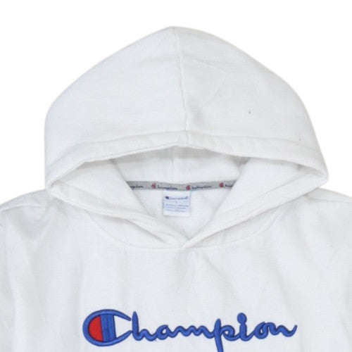 Champion Mens White Pullover Hoodie L Embroidered Logo Fleece