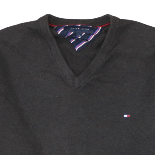Tommy Hilfiger Men's Black Cotton Cashmere V-Neck Jumper L