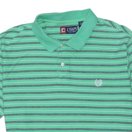 Chaps Men's Green Striped Cotton Polo Shirt XL Regular Fit