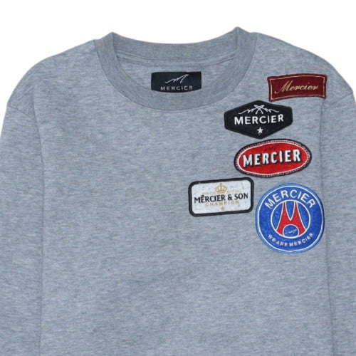Mercier Men's Grey XS Crew Neck Logo Embroidered Pullover Sweatshirt