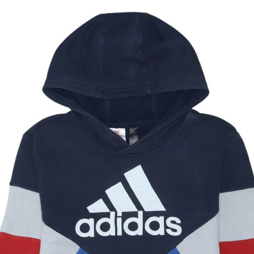Adidas Boys Blue Colourblock Pullover Hoodie - Size 10 Years