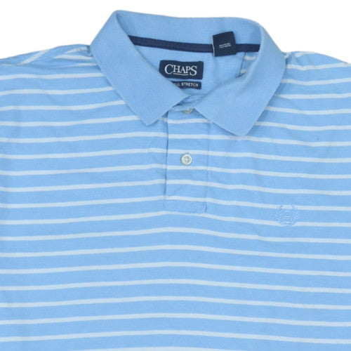 Chaps Men’s Blue Striped Polo Shirt L Cotton Blend Short Sleeve