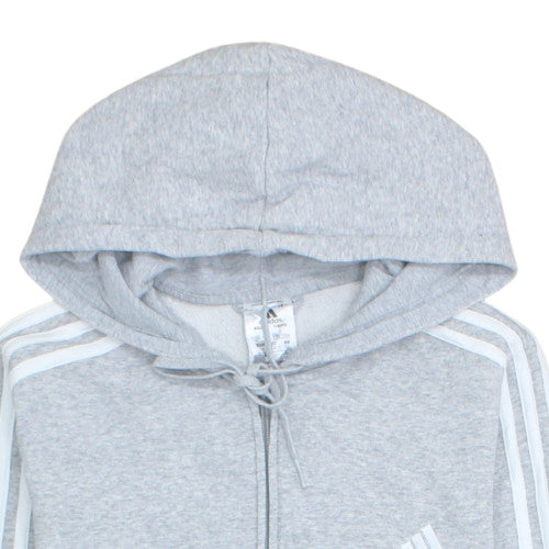 Adidas Women Grey Full Zip Hoodie L Hooded Sweatshirt Casual
