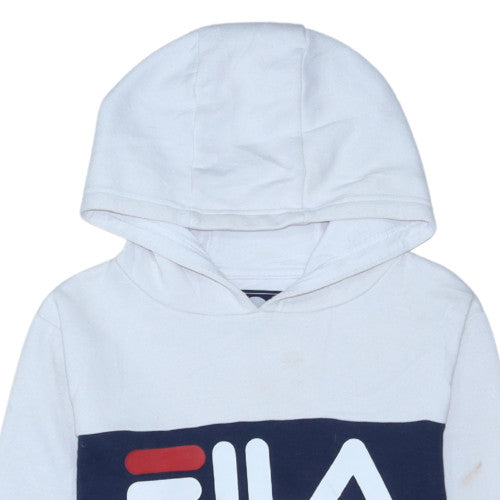 Fila Boys White Blue Red Pullover Hoodie Size 13-15 Years Cotton Blend