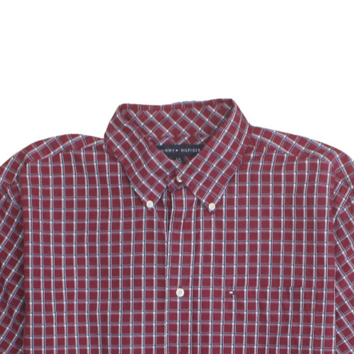 Tommy Hilfiger Men's Red Check Short Sleeve Button-Up Shirt L