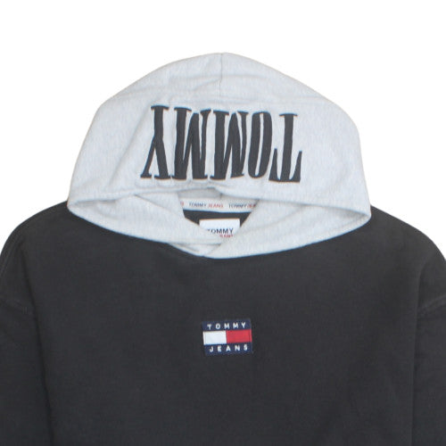 Tommy Jeans Men's Black & Grey Hoodie L Pullover Logo Cotton Blend