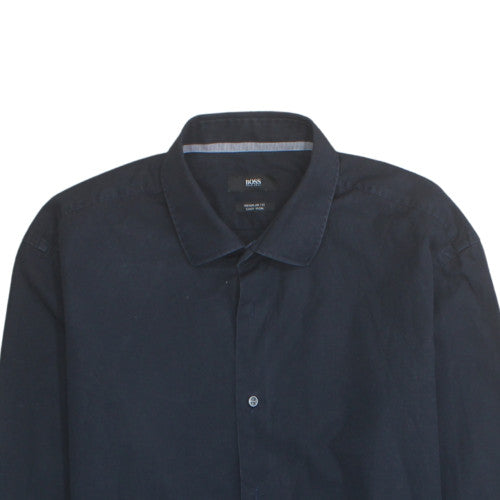 Hugo Boss Men's Blue Regular Fit Easy Iron Cotton Shirt Long Sleeve Size L