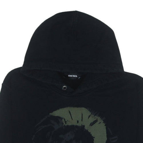 Diesel Mens Black XL Pullover Hoodie Graphic Print Cotton Sweatshirt
