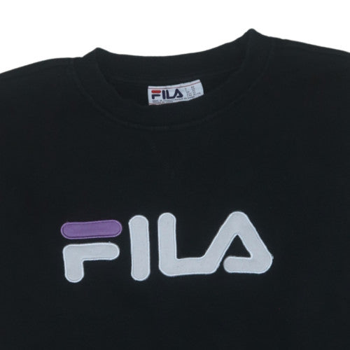 Fila Womens Black XL Pullover Sweatshirt Logo Crew Neck Cotton Blend