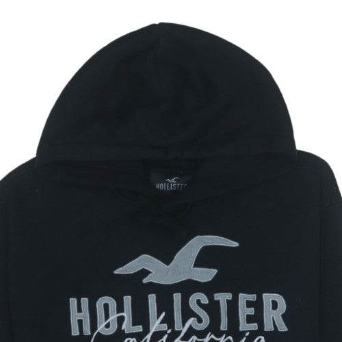 Hollister Men Black Small Pullover Hoodie Graphic Fleece