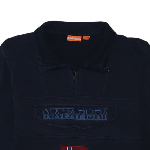 Napapijri Men’s Blue 1/4 Zip Embroidered Flag Sweatshirt M