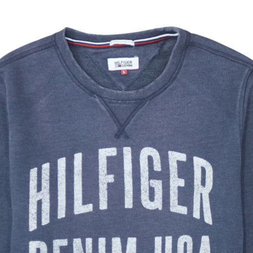 Hilfiger Denim Men's Blue L Pullover Sweatshirt USA Logo Crew Neck