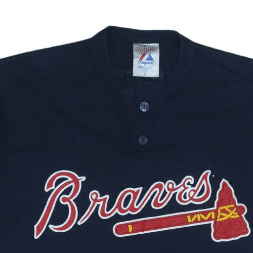 Majestic Men's Blue XL Braves Henley Sports T-Shirt