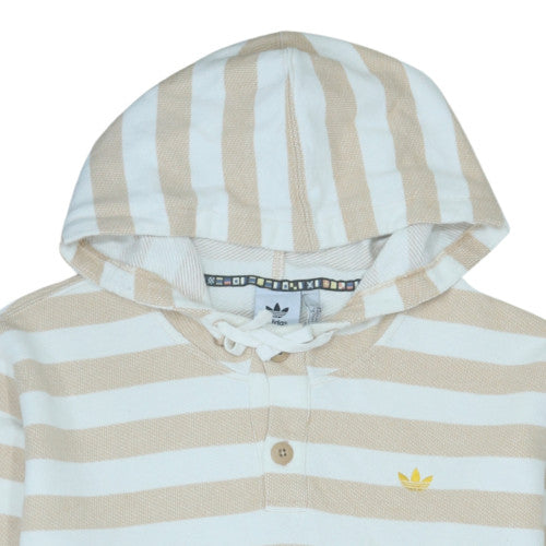 Adidas Men's Beige Striped Henley Hoodie 4XL Cotton Casual