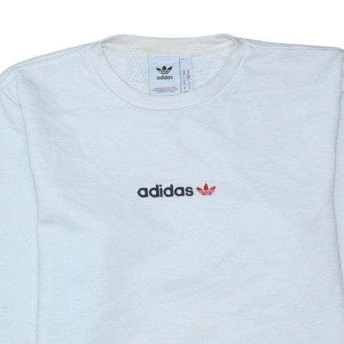 Adidas Men's White Logo Crew Neck Fleece Sweatshirt Size M