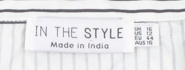 In The Style Women White Striped Cropped Wrap Blouse Size 16
