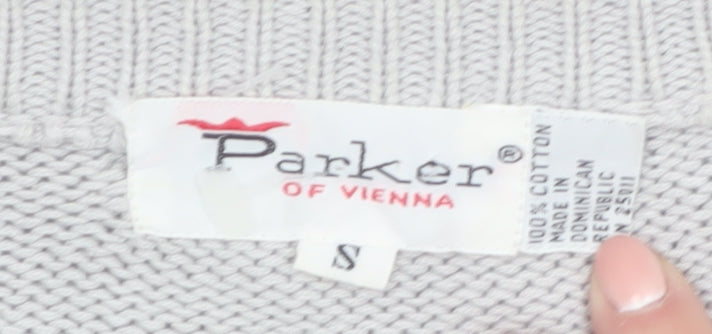 Parker of Vienna Women's Grey Argyle Cotton Crew Neck Jumper S