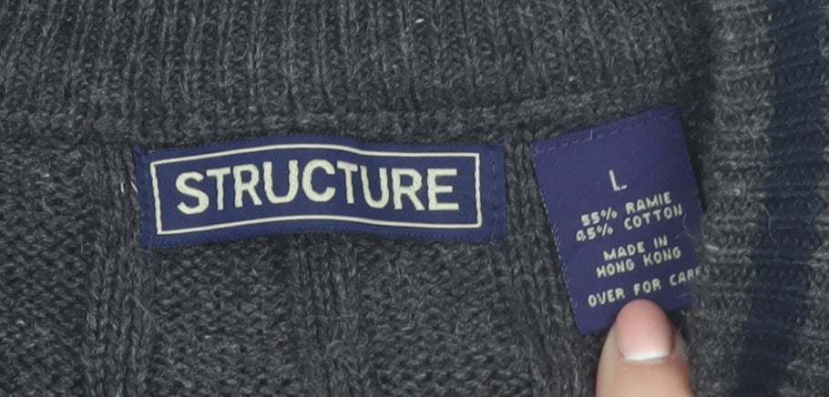 Structure Men's Grey Cable-Knit Vest Jumper L Ramie Cotton Classic