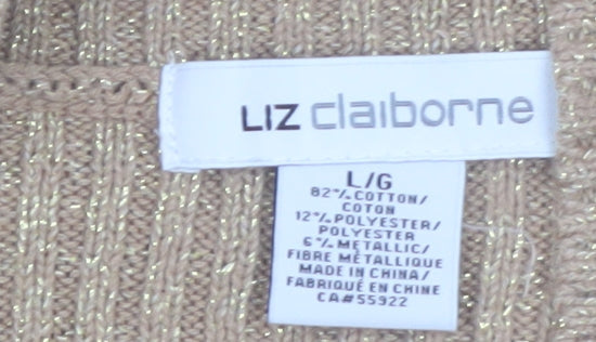Liz Claiborne Womens Beige Cable-Knit V-Neck Jumper Size L Cotton Blend