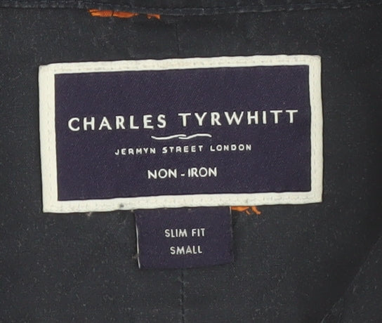 Charles Tyrwhitt Men's Blue Slim Fit Animal Print Button-Up Shirt Size S