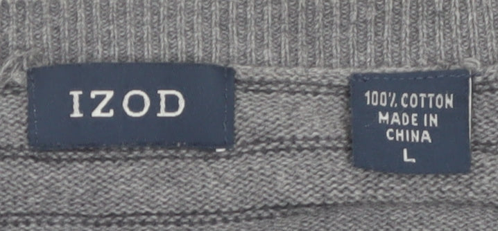 IZOD Men's Grey V-Neck Striped Cotton Jumper L