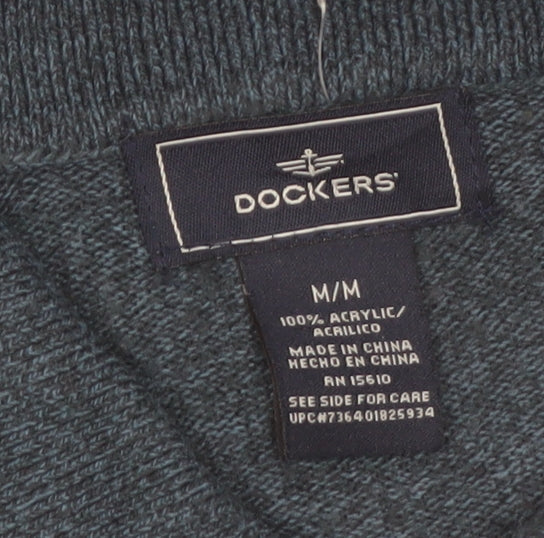 Dockers Men's Blue Argyle Collared Acrylic Henley Jumper Size M